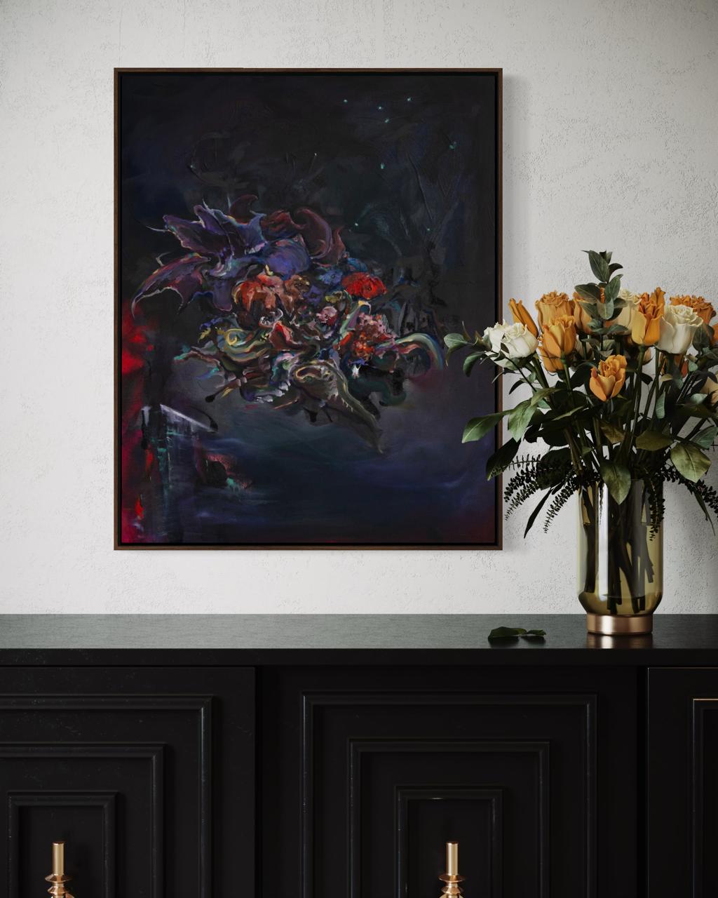 Arno Carstens, Here Be Dragons, oil on canvas, 70 × 56 cm, shown in a room