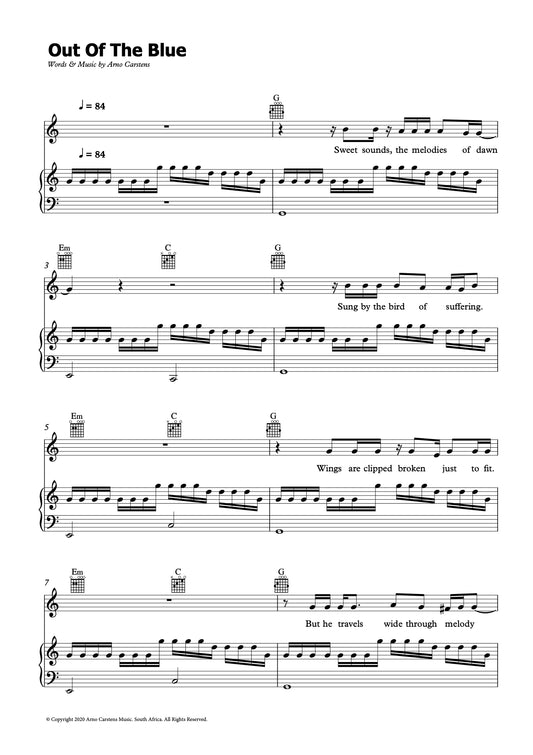 Arno Carstens - Out of the Blue Sheet Music