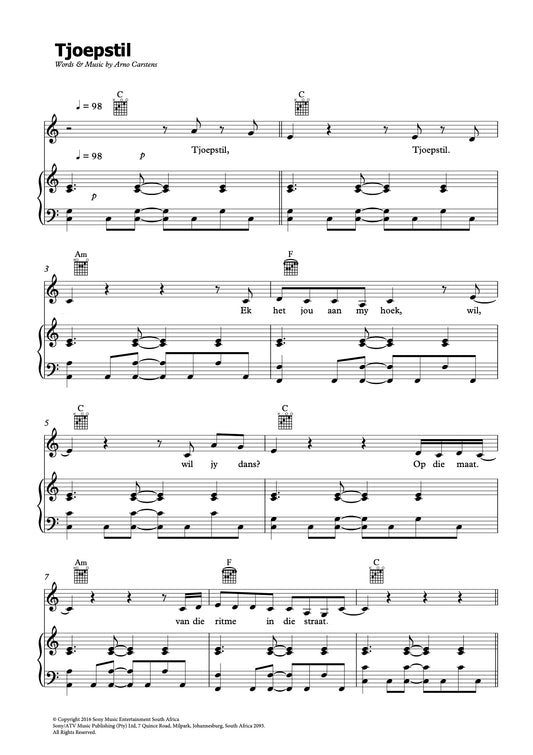 Arno Carstens - Tjoepstil Sheet Music