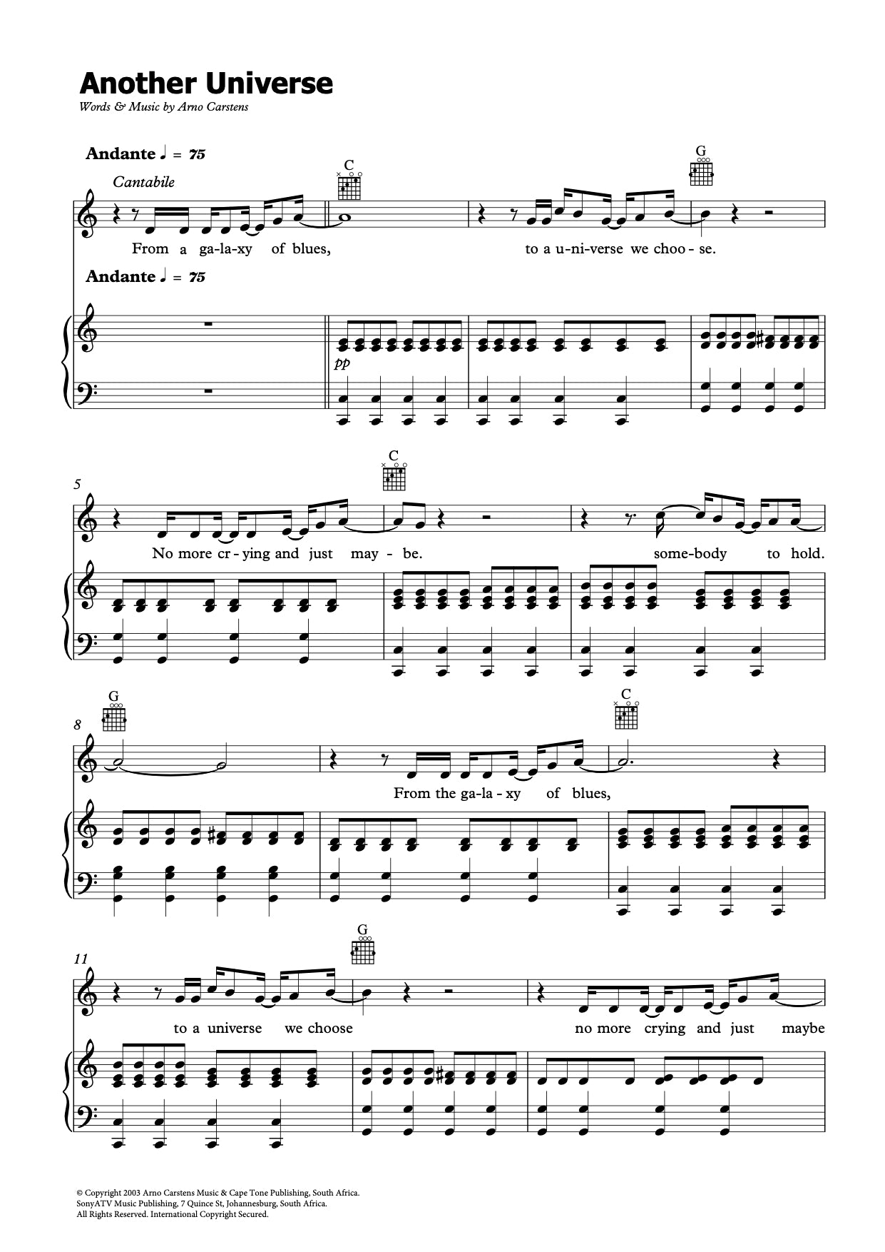 Arno Carstens - Sheet Music