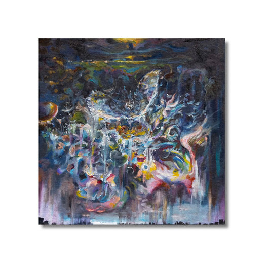 Arno Carstens, The Gathering Between, oil on canvas, 40 × 40 cm, on a white wall