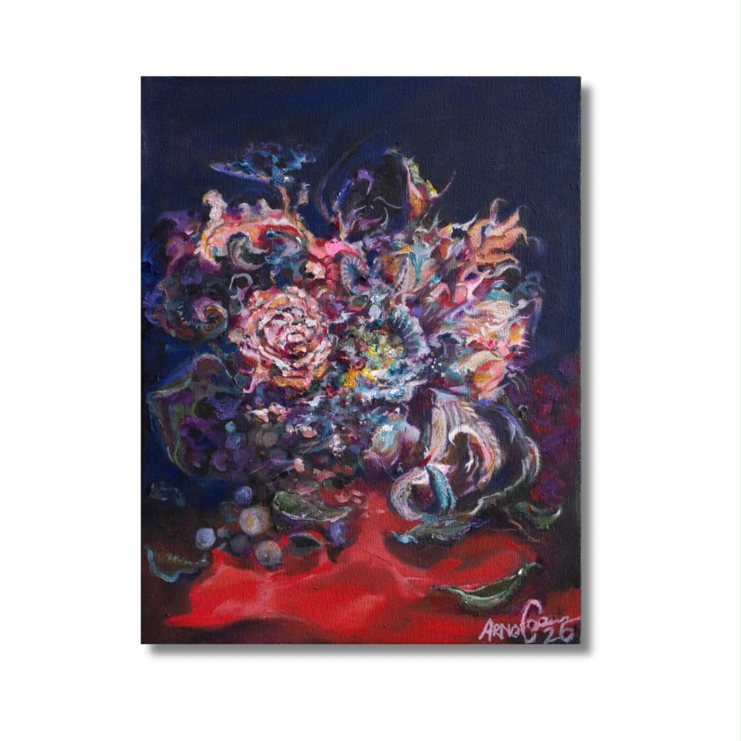 Arno Carstens, Cardinal Tide, oil on canvas, 45 × 35 cm, on a white wall