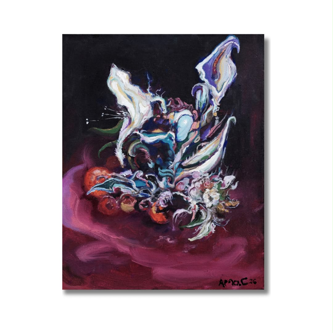 Arno Carstens, Beautiful Devotion, oil on canvas, 50 × 40 cm, on a white wall