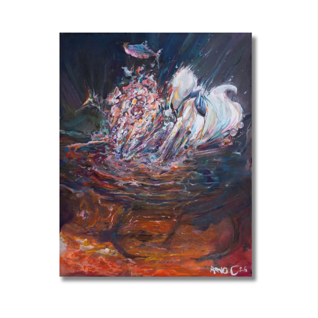 Arno Carstens, Swan Song, oil on canvas, 70 × 56 cm, on a white wall