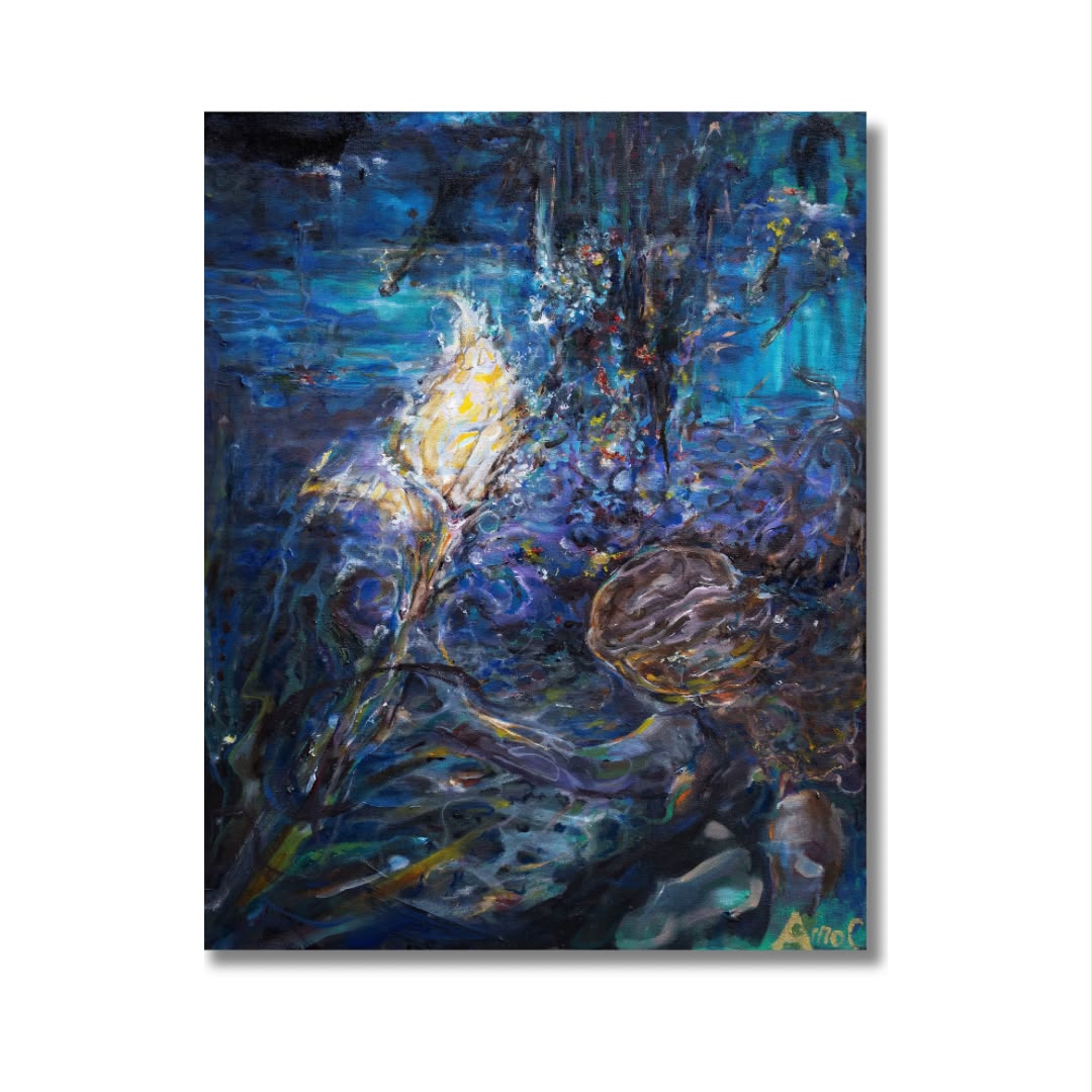 Arno Carstens, Under the Flower Moon, oil on canvas, 70 × 56 cm, on a white wall