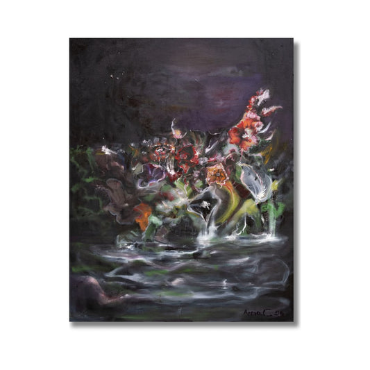 Arno Carstens, Magic at River's Edge, oil on canvas, 100 × 78 cm, on a white wall
