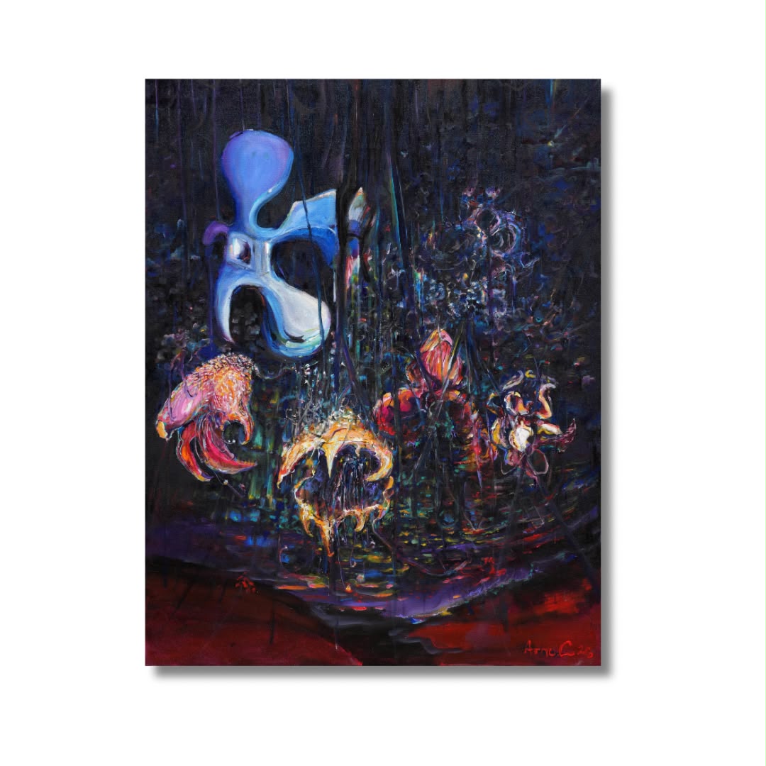 Arno Carstens, The Life Below, oil on canvas, 100 × 78 cm, on a white wall