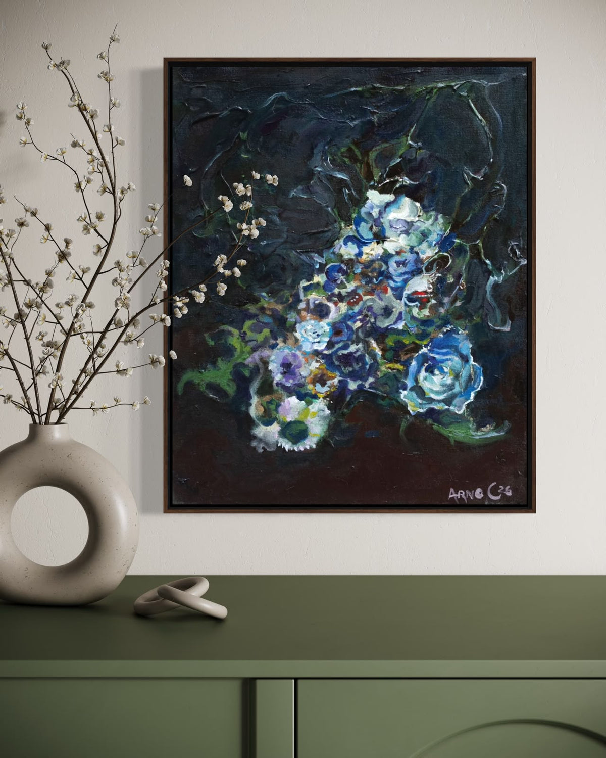 Arno Carstens, Jungle Bloom, oil on canvas, 50 × 40 cm, shown in a room
