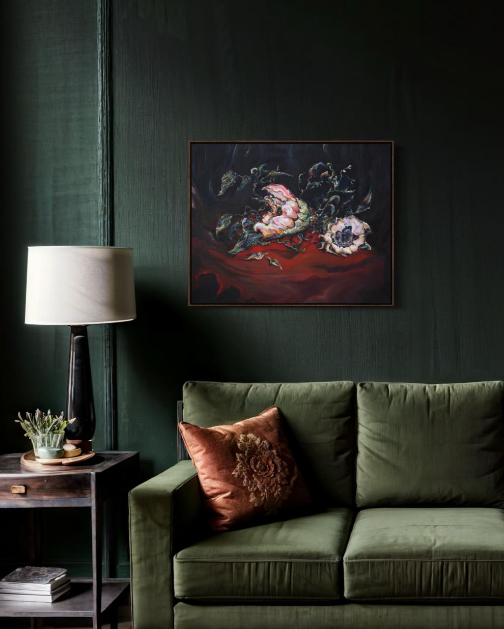 Arno Carstens, Where Flowers Fall, oil on canvas, 56 × 70 cm, shown in a room