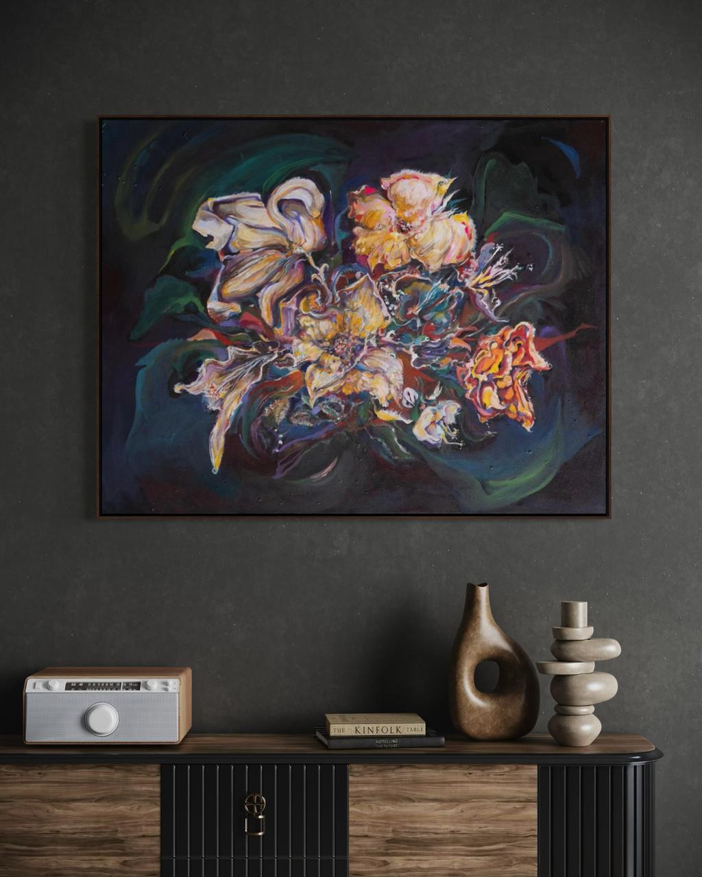 Arno Carstens, The Alchemist's Garden, oil on canvas, 78 × 100 cm, shown in a room