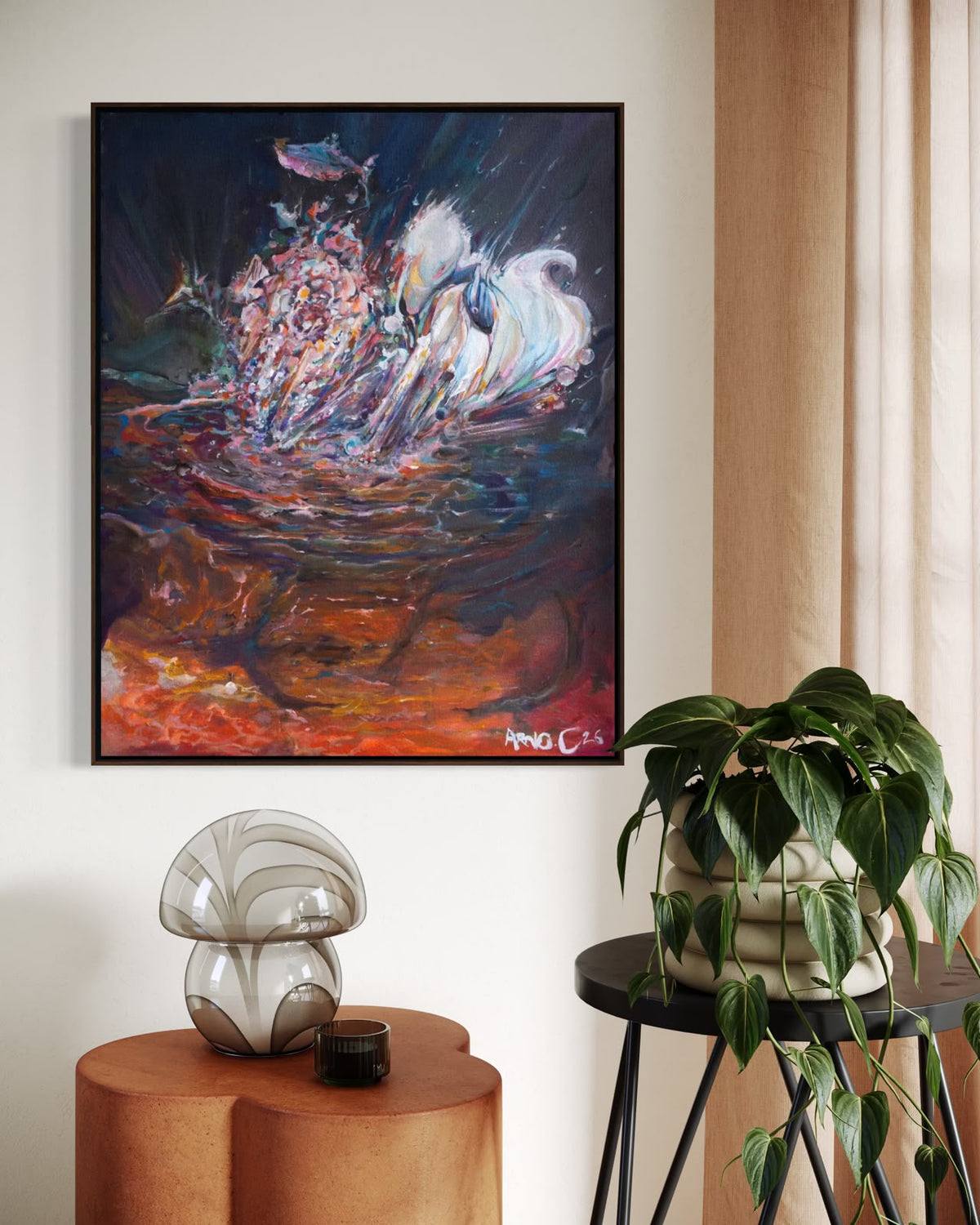 Arno Carstens, Swan Song, oil on canvas, 70 × 56 cm, shown in a room