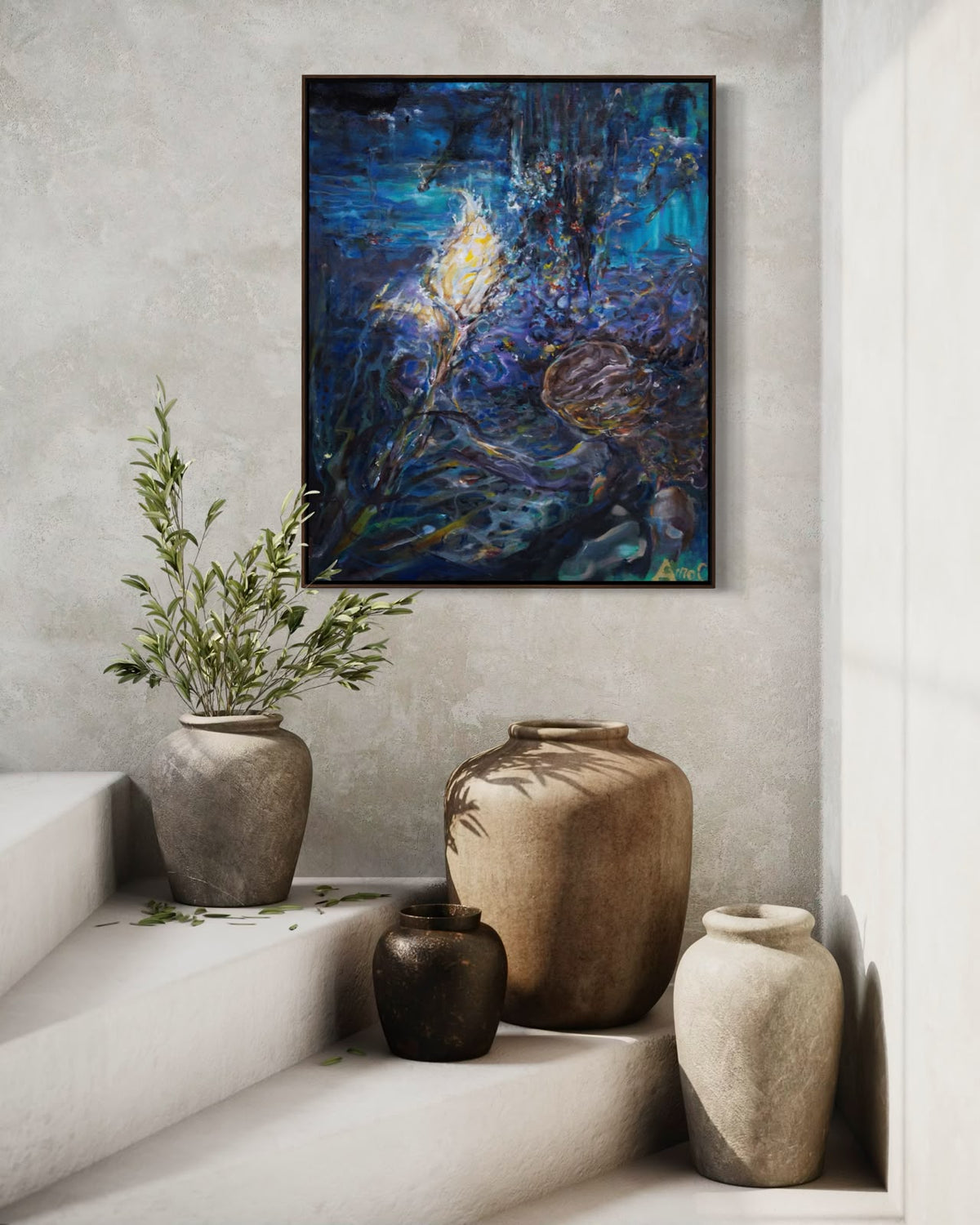 Arno Carstens, Under the Flower Moon, oil on canvas, 70 × 56 cm, shown in a room