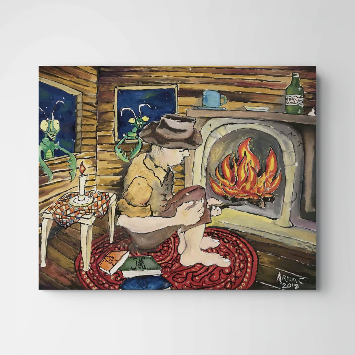 Arno Carstens, Man by Fireplace, oil on canvas, 61 × 76 cm