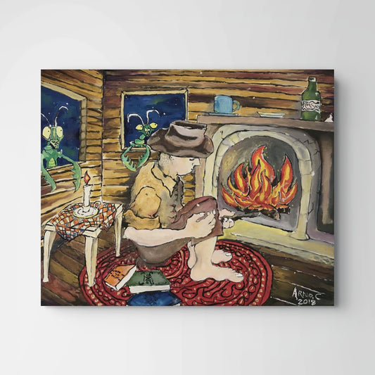 Arno Carstens, Man by Fireplace, oil on canvas, 61 × 76 cm